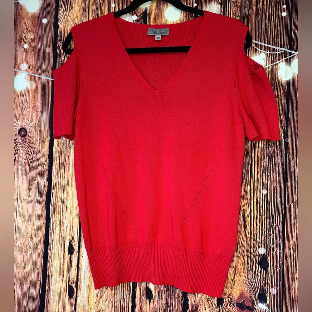 Joseph Vibrant Red V-Neck Cold Shoulder Sweater